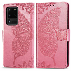 Leather Case Stands Butterfly Flip Cover Holder for Samsung Galaxy S20 Ultra 5G Hot Pink