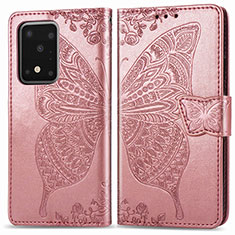 Leather Case Stands Butterfly Flip Cover Holder for Samsung Galaxy S20 Ultra 5G Pink