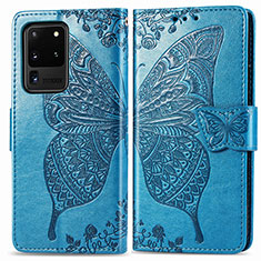 Leather Case Stands Butterfly Flip Cover Holder for Samsung Galaxy S20 Ultra Blue