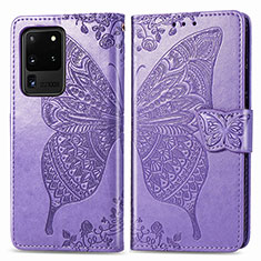 Leather Case Stands Butterfly Flip Cover Holder for Samsung Galaxy S20 Ultra Clove Purple