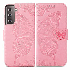Leather Case Stands Butterfly Flip Cover Holder for Samsung Galaxy S21 5G Hot Pink