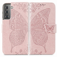 Leather Case Stands Butterfly Flip Cover Holder for Samsung Galaxy S21 5G Pink