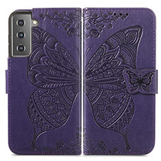 Leather Case Stands Butterfly Flip Cover Holder for Samsung Galaxy S21 5G Purple
