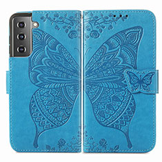 Leather Case Stands Butterfly Flip Cover Holder for Samsung Galaxy S21 FE 5G Blue