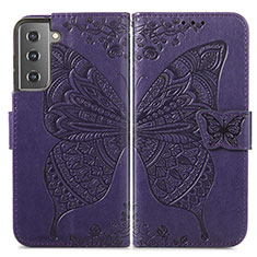 Leather Case Stands Butterfly Flip Cover Holder for Samsung Galaxy S21 FE 5G Purple