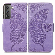 Leather Case Stands Butterfly Flip Cover Holder for Samsung Galaxy S21 Plus 5G Clove Purple