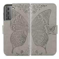 Leather Case Stands Butterfly Flip Cover Holder for Samsung Galaxy S21 Plus 5G Gray
