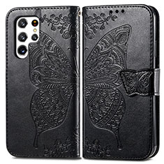 Leather Case Stands Butterfly Flip Cover Holder for Samsung Galaxy S21 Ultra 5G Black