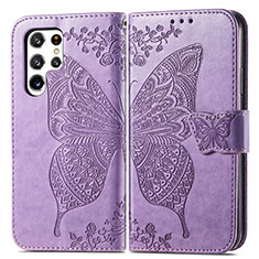Leather Case Stands Butterfly Flip Cover Holder for Samsung Galaxy S21 Ultra 5G Clove Purple