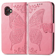 Leather Case Stands Butterfly Flip Cover Holder for Samsung Galaxy XCover 6 Pro 5G Hot Pink