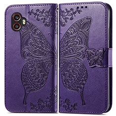 Leather Case Stands Butterfly Flip Cover Holder for Samsung Galaxy XCover 6 Pro 5G Purple