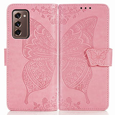 Leather Case Stands Butterfly Flip Cover Holder for Samsung Galaxy Z Fold2 5G Hot Pink