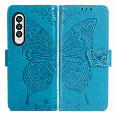 Leather Case Stands Butterfly Flip Cover Holder for Samsung Galaxy Z Fold3 5G Blue