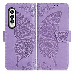 Leather Case Stands Butterfly Flip Cover Holder for Samsung Galaxy Z Fold3 5G Clove Purple