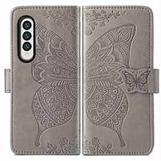 Leather Case Stands Butterfly Flip Cover Holder for Samsung Galaxy Z Fold3 5G Gray
