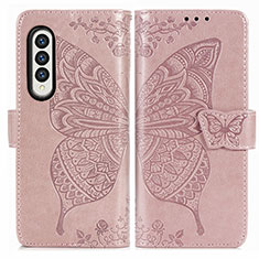 Leather Case Stands Butterfly Flip Cover Holder for Samsung Galaxy Z Fold3 5G Pink