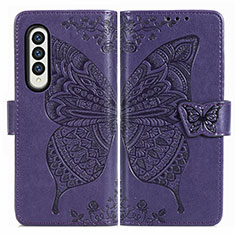Leather Case Stands Butterfly Flip Cover Holder for Samsung Galaxy Z Fold3 5G Purple