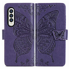 Leather Case Stands Butterfly Flip Cover Holder for Samsung Galaxy Z Fold4 5G Purple