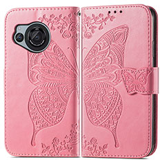 Leather Case Stands Butterfly Flip Cover Holder for Sharp Aquos R8 Hot Pink