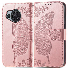 Leather Case Stands Butterfly Flip Cover Holder for Sharp Aquos R8 Rose Gold
