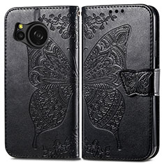 Leather Case Stands Butterfly Flip Cover Holder for Sharp Aquos Sense8 Black