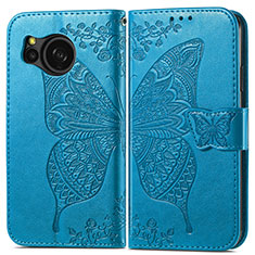 Leather Case Stands Butterfly Flip Cover Holder for Sharp Aquos Sense8 Blue
