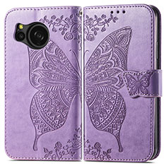 Leather Case Stands Butterfly Flip Cover Holder for Sharp Aquos Sense8 Clove Purple