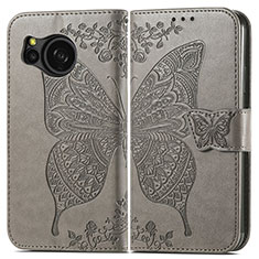 Leather Case Stands Butterfly Flip Cover Holder for Sharp Aquos Sense8 Gray
