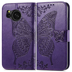 Leather Case Stands Butterfly Flip Cover Holder for Sharp Aquos Sense8 Purple