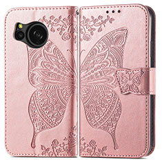 Leather Case Stands Butterfly Flip Cover Holder for Sharp Aquos Sense8 Rose Gold