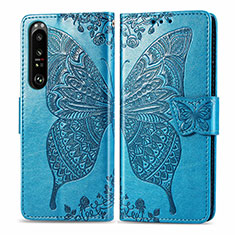 Leather Case Stands Butterfly Flip Cover Holder for Sony Xperia 1 III Blue