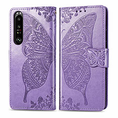 Leather Case Stands Butterfly Flip Cover Holder for Sony Xperia 1 III Clove Purple