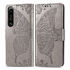 Leather Case Stands Butterfly Flip Cover Holder for Sony Xperia 1 III Gray