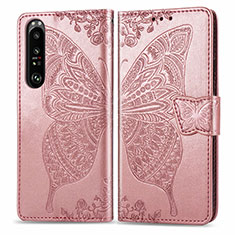 Leather Case Stands Butterfly Flip Cover Holder for Sony Xperia 1 III Pink