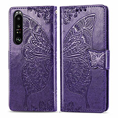 Leather Case Stands Butterfly Flip Cover Holder for Sony Xperia 1 III Purple