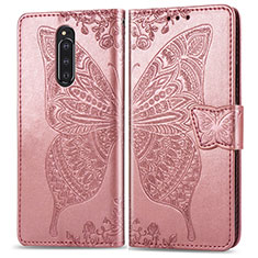Leather Case Stands Butterfly Flip Cover Holder for Sony Xperia 1 Pink