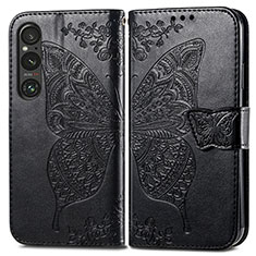 Leather Case Stands Butterfly Flip Cover Holder for Sony Xperia 1 V Black