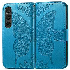 Leather Case Stands Butterfly Flip Cover Holder for Sony Xperia 1 V Blue