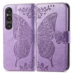 Leather Case Stands Butterfly Flip Cover Holder for Sony Xperia 1 V Clove Purple