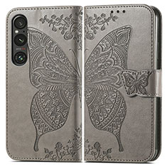 Leather Case Stands Butterfly Flip Cover Holder for Sony Xperia 1 V Gray