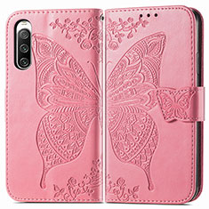 Leather Case Stands Butterfly Flip Cover Holder for Sony Xperia 10 IV Hot Pink