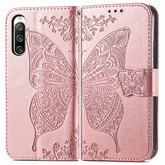 Leather Case Stands Butterfly Flip Cover Holder for Sony Xperia 10 IV Pink
