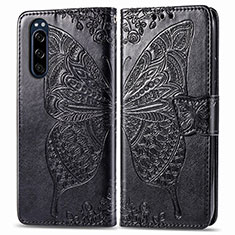 Leather Case Stands Butterfly Flip Cover Holder for Sony Xperia 5 Black
