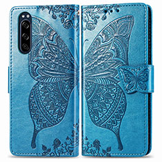 Leather Case Stands Butterfly Flip Cover Holder for Sony Xperia 5 Blue
