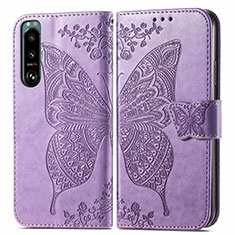 Leather Case Stands Butterfly Flip Cover Holder for Sony Xperia 5 III Clove Purple