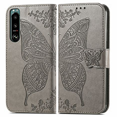 Leather Case Stands Butterfly Flip Cover Holder for Sony Xperia 5 III Gray
