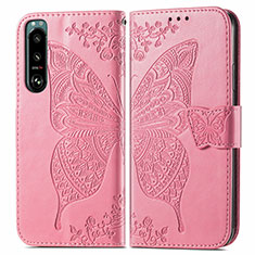 Leather Case Stands Butterfly Flip Cover Holder for Sony Xperia 5 III Hot Pink