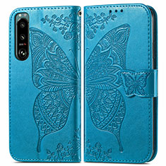 Leather Case Stands Butterfly Flip Cover Holder for Sony Xperia 5 IV Blue