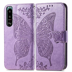 Leather Case Stands Butterfly Flip Cover Holder for Sony Xperia 5 IV Clove Purple
