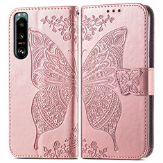Leather Case Stands Butterfly Flip Cover Holder for Sony Xperia 5 IV Pink